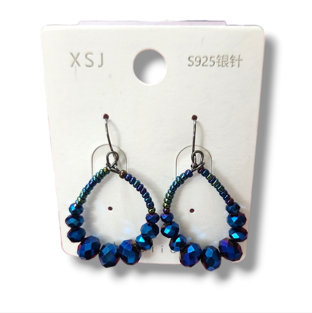 Unbranded Blue Beaded hoop earrings